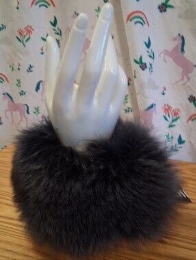 NWT Mitchies Dye Blue Fox Fur Exotic Luxury Cuff Slap Statement Accent Bracelet